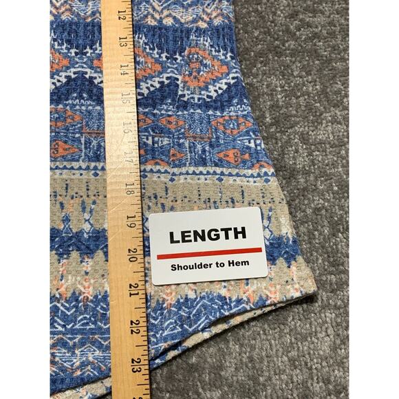 Cato Shirt Top Women Size L Blue Printed Stretch Popover Short Sleeve STAINS - Picture 11 of 14